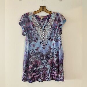 Live and Let Live Blue and Purple Patterned Blouse